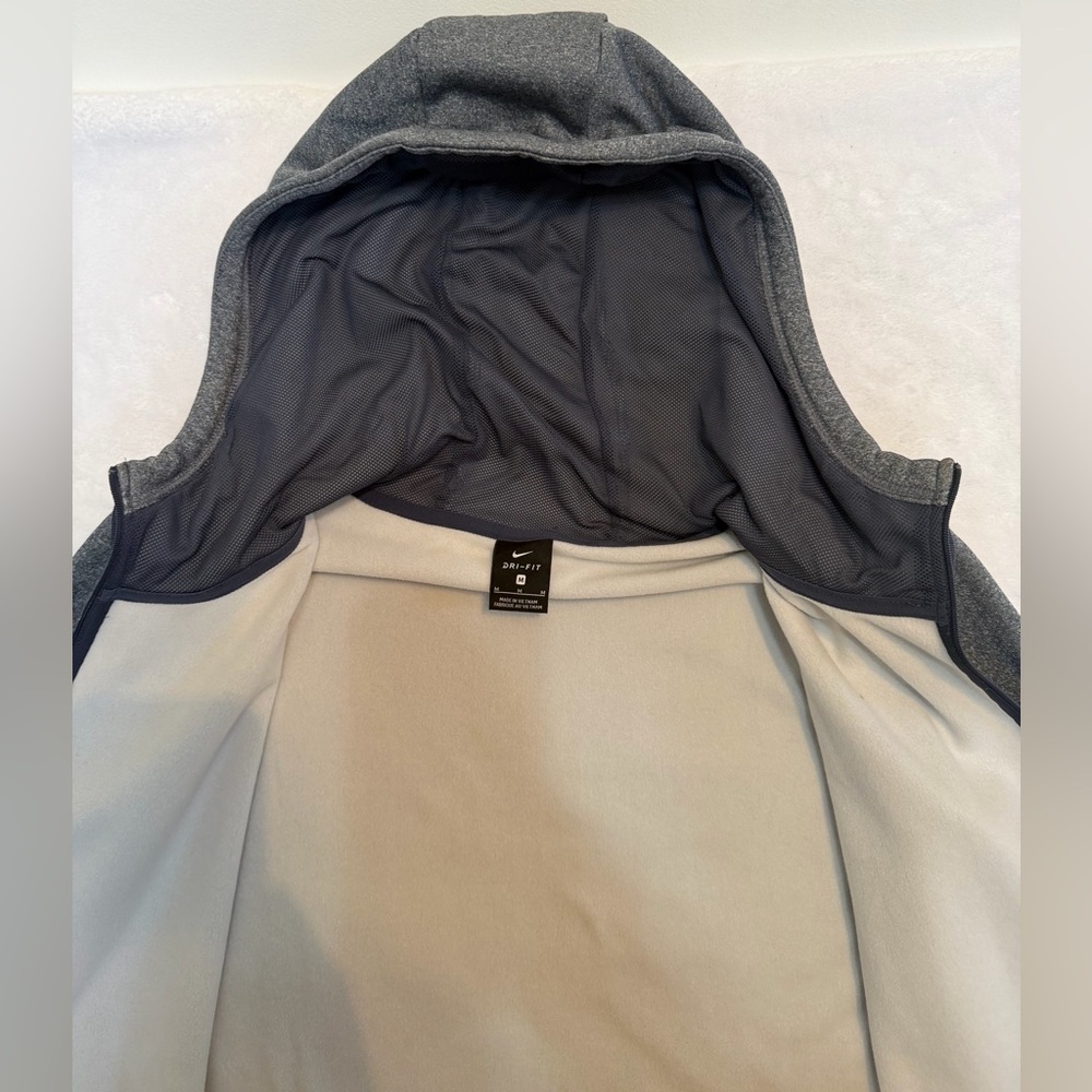Nike Size M Dri-FIT Full Zip Hoodie Gray with Pink Swoosh Athletic Sweatshirt - Picture 13 of 13